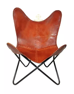 Indien Handmade Genuine Leather Butterfly Chair For Home And Office PL2-40 • $248.62