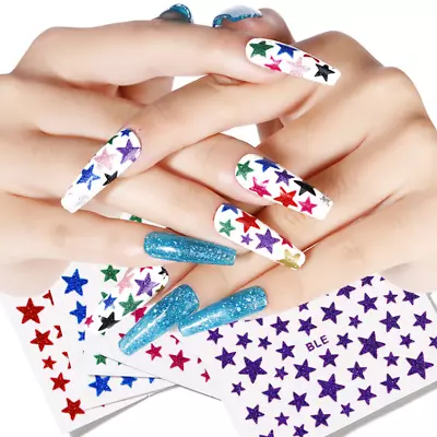 Black Gold Silver Pink Glitter Stars 3D Self-Adhesive Nail Art Stickers BLE NH21 • $2.49