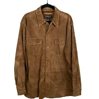 Mark Shale Men's Jacket Size Large Suede Leather Brown Snap Up Lined W/ Pockets • $34.95