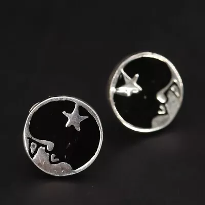 NEW Sterling Silver - WTS WATSON Onyx Man In The Moon & Star Earrings - 2g • $20