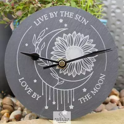 Welsh Slate Engraved Wall Clock 'Live By The Sun Love By The Moon' Battery  Incl • £25