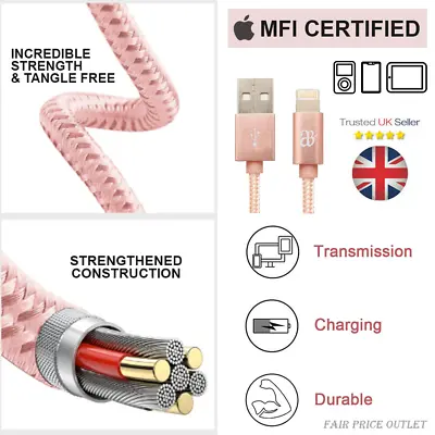 Apple Certified MFI USB Charger Cable For IPhone 6 7 8 9 X 11 12 13 14 Plus 1M • £3.99