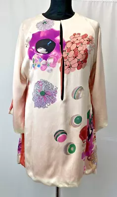 Meghan Los Angeles Light Pink Flowers 100% Silk Women’s Dress UK 6 • $55.95