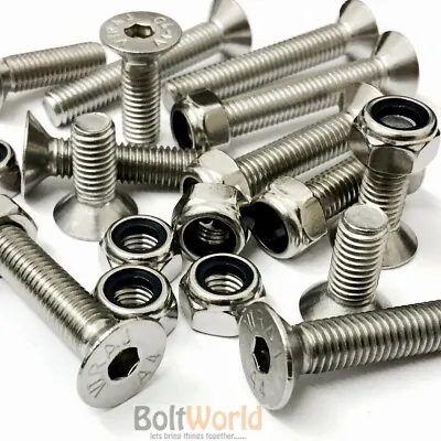 M12 A4 Stainless Steel Countersunk Csk Socket Allen Bolts Nyloc Nuts Screws Hex • £62.44