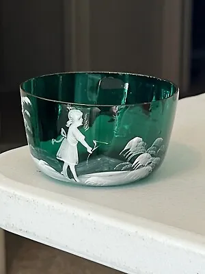 Antique Teal Mary Gregory Enameled Glass Finger Bowl 4.5” (09) • $51.19