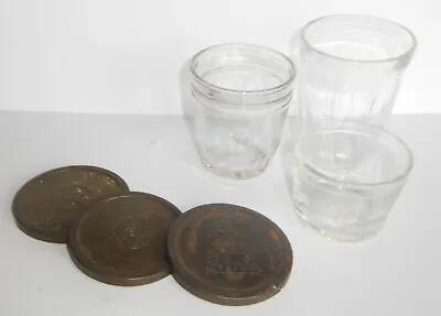 3 Vintage Jelly Jars 1 Ball & 2 Anchor Hocking Atlas W Embossed Tin Lids • $17.99