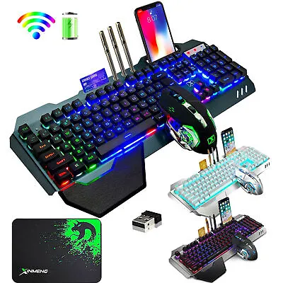 $48.99 • Buy 4800mAh Rechargeable Wireless Gaming Keyboard Mouse Mice Pad LED Backlit Keypads