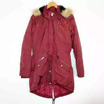 Mossimo Supply Co Burgundy Maroon Insulated W/ Faux Fur Hood Parka Coat Jacket • $17.10