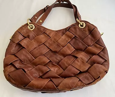 Cole Haan Brown Woven Soft Leather Bag Purse Handbag Color Brown Satchel Large • $25.99