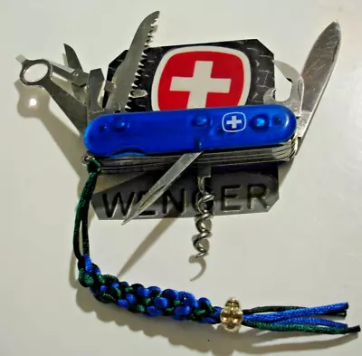 RARE RETIRED WENGER Delemont SAPPHIRE BLUE MAJOR Multi-Function Swiss Army Knife • $26