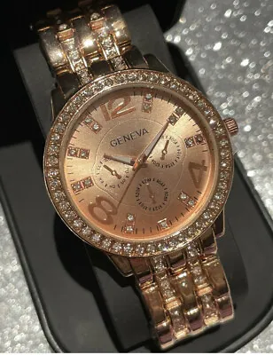 Men's Bling Watch Luxury Rose Tone Cubic Zircon Hip Hop Rapper Iced Wristwatch • £16.99