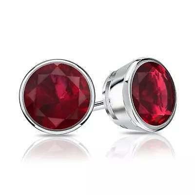 2.5 Ct. Bezel Set Genuine Ruby Stud Earrings In Solid Sterling Silver • $48.60