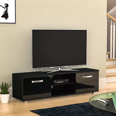 £59.95 • Buy SALE TV Unit Stand Cabinet 2 Door Modern High Gloss Furniture 140cm Black