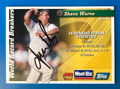 2001 Shane Warne Signed Topps Weet-Bix Cricket Card • $100