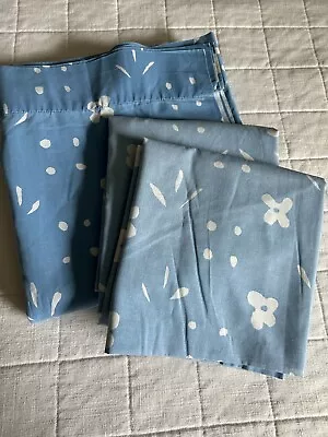 Vintage 70’s Marimekko Flat Sheet Pillowcases Blue White Flowers Dan River Full • $38