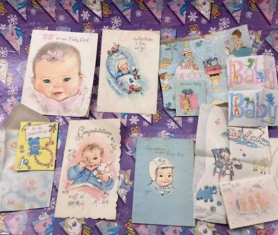 Vintage Greeting Card Lot Pink Blue Baby Shower Gift Paper Lot Used For Crafts • $3.99