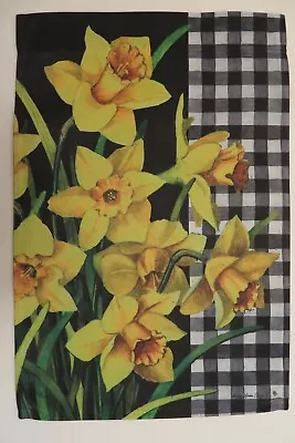  Welcome  Daffodil Flowers Spring Black & White Checks Decorative HOUSE Flag • $20.99