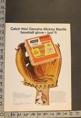1967 Armour Hot Dog Franks Mickey Mantle Sport Baseball Glove Rawlings Ad Wx13 • $34.95