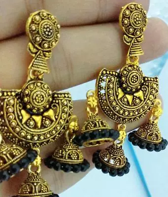 New Indian Bollywood Ethnic Style Antique Gold Tone Jhumka Jhumki Pearl Earring • $16.70