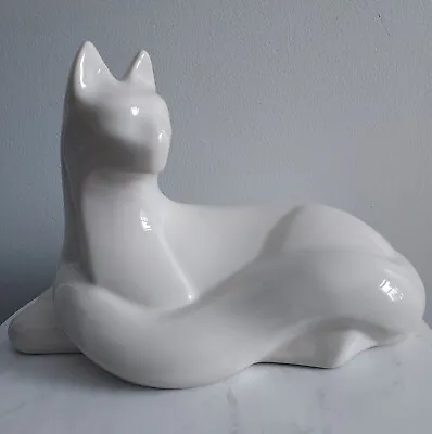 Vintage 1990 Haeger Large White Ceramic Art Deco Cat Statue • $80