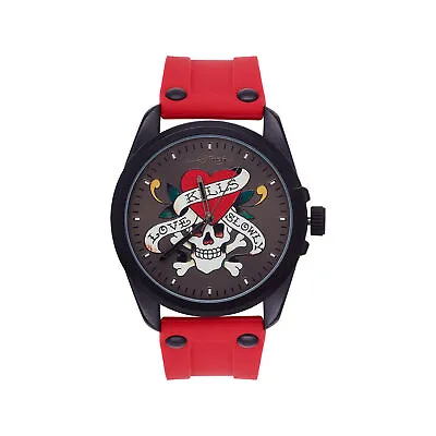 Ed Hardy Men's Matte Red Silicone Strap Watch 46mm • $24.99