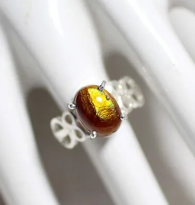 925 Sterling Silver Ring Natural Mexican Fire Agate Gemstone Stone Size 11X8MM • $58.39