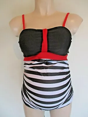 Black  & White Stripe Maternity Tankini Set Swimming Costume New All Sizes • £7.50