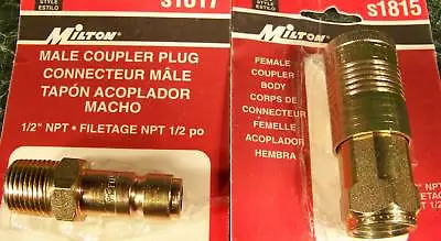 2pc Big 1/2  Milton AIR HOSE COUPLER SET Made In USA Solid Steel Quick  G  Inch • $39.01