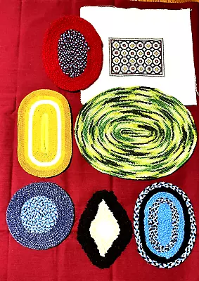 Lot Of 7 Vintage Miniature Handmade Crochet Needlepoint & Hooked Dollhouse Rugs • $33.95