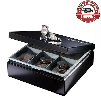 Small Personal Security Safe With Key - Cash Box Metal - Black - FREE SHIPPING • $18.30