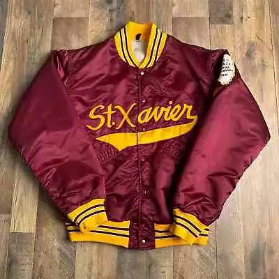 Vintage 80s St. Xavier University Varsity Men's Size 42 Red Satin Illinois 3543 • $119.99
