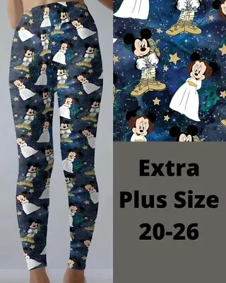 Mickey Minnie Mouse Star Wars Leia Yoda Women's Leggings TC Ext. Plus Size 20-26 • $25