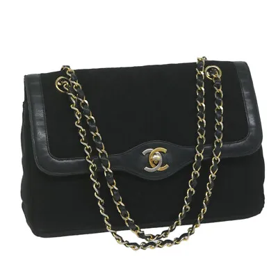 CHANEL Matelasse Chain Shoulder Bag Cotton Black CC Auth Bs10930 • $1269.60