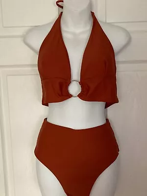 Womens Zaful Coffee High Waist Bikini Bottom & Bikini Top US Size 8 XL Set New • $18.99