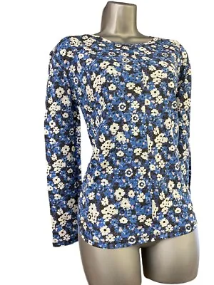New Women's Marks And Spencer Linen Blend Floral Blue Long Sleeve Top • £11.99