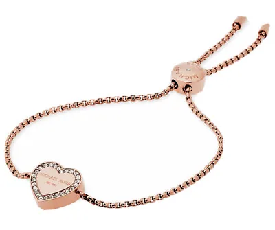 Nwt Michael Kors Mkjx5391791 Rose Gold Crystal Heart Slider Bracelet Msrp $85.00 • $54.95