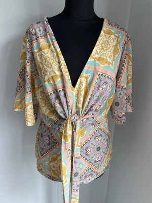 £12 • Buy Boohoo Pretty Patterned Tie Front Boho Hippie Top Size 12 Ex Condition