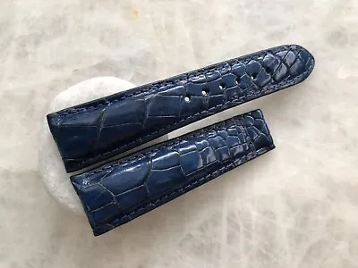 22mm/18mm Genuine Crocodile Leather Grain Deployment Band-Navy Blue For Maurice • $29.25