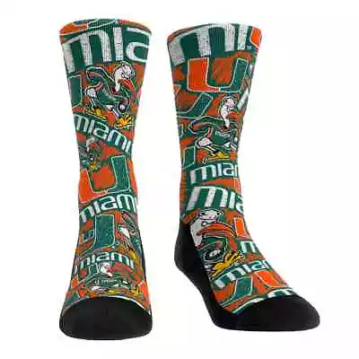 NEW! Rock Em Socks Miami Hurricanes Sketch Logo Crew Socks • $16.99