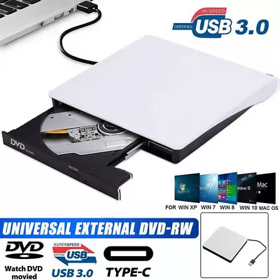 Slim External USB 3.0 CD DVD RW ROM Writer Drive Burner Reader Player PC Laptop • $14.59