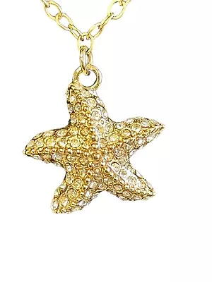 J.Crew Gold Tone Pave Rhinestone Starfish Pendant 24” Necklace + Free Earrings • $14.99