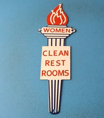 Vintage Standard Gasoline Porcelain Womens Gas Oil Service Torch Restroom Sign • $120.37