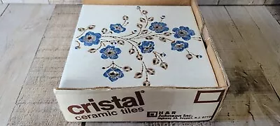 Vintage Tile 8 HR Johnson England Box 6x6 Floral Ceramic Blue Tan Set Lot UNUSED • $65