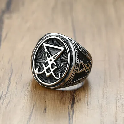 Stainless Steel Ring Sigil Of Lucifer Devil Seal Of Satan Band For Men Jewelry • $12.99