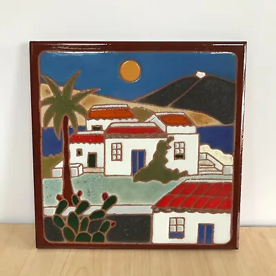 Decorative Ceramic Tile Wall Hanging Spanish Landscape Hand Painted 20cm Sq • £17.95