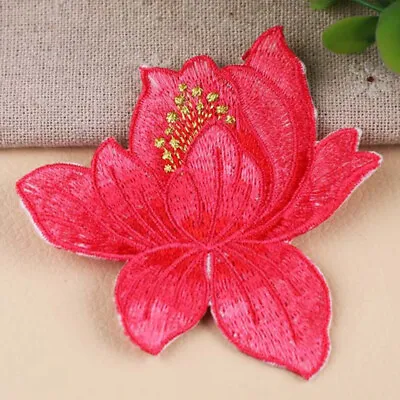 Lotus Flower Patch Embroidered Iron On Patches Floral Dress Applique Badge Craft • £3.17