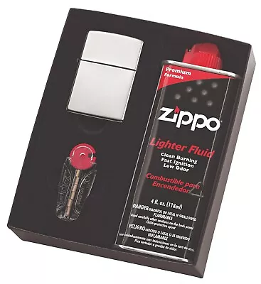 Zippo High Polish Chrome Gift Box 90250gp With Fluids + Flints / Brand New • $74.95