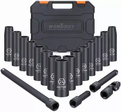 1/2-Inch Drive Deep Impact Socket Set 19 Pieces Axle Hub Nut 6-Point Metric CR-V • $45.99