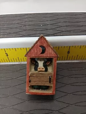 Miniature Cow In Out House/Stable  2 1/8  Marked THT 1992 • $8