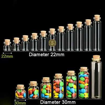 Clear Mini Bottles Small Cork Stopper 4mL~55mL Glass Vial Jars Containers • $3.63